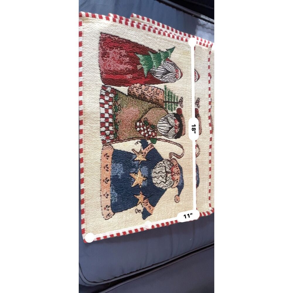 6 Vtg Cottagecore Gnome Santa Winter Fabric Placemats Primitive Folk Art Holiday